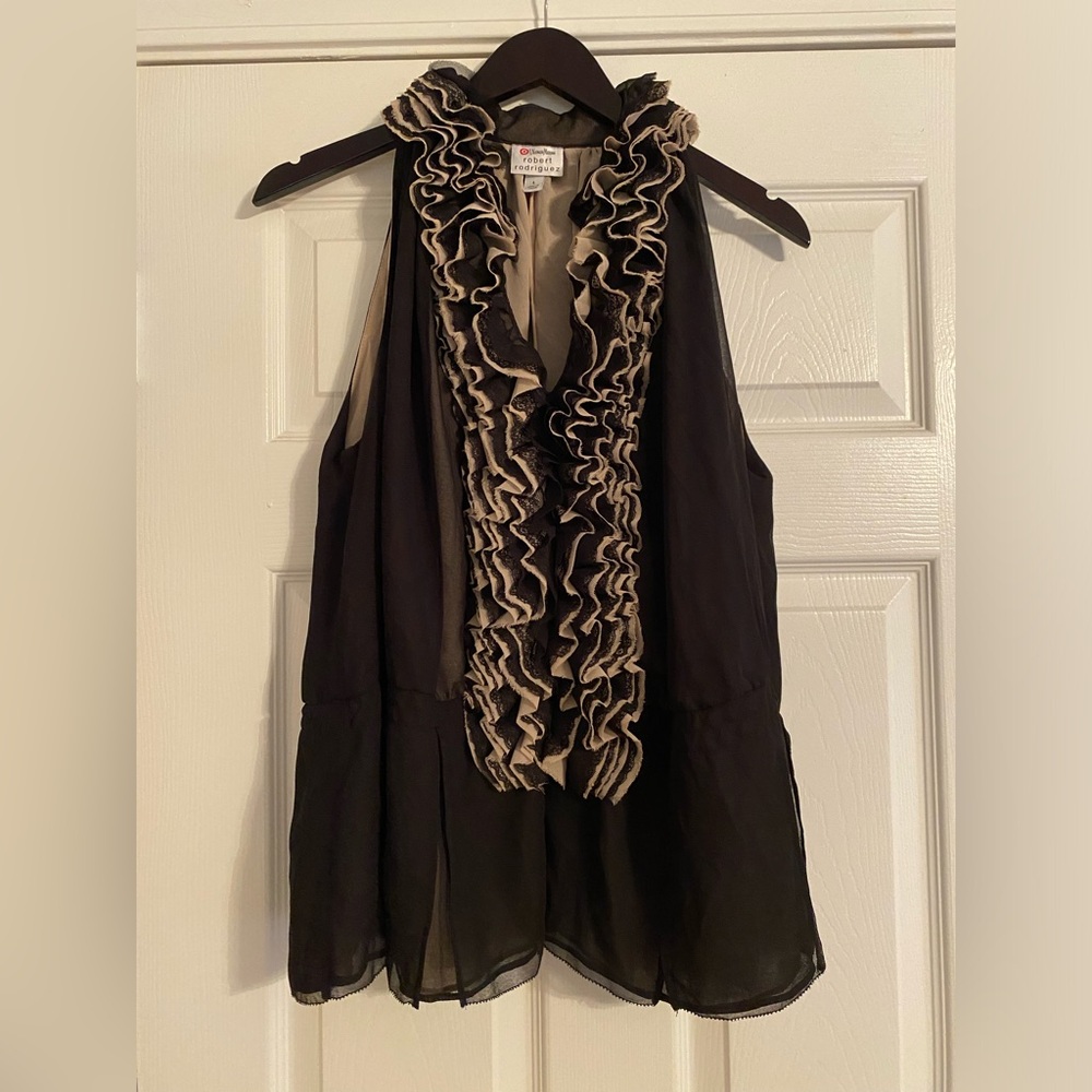 Neiman Marcus Robert Rodriquez Target Sleeveless Pullover Blouse Ruffled. Large